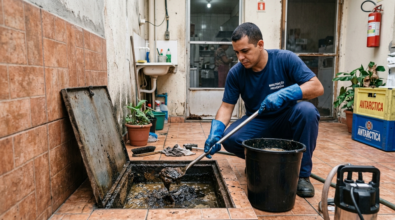 Equipe de limpeza de caixa de gordura em Recife-PE