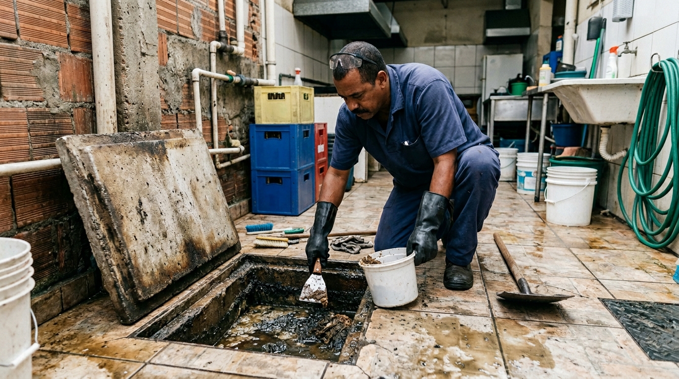 Limpeza de caixa de gordura residencial em Recife-PE